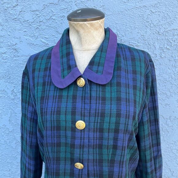 Vintage Plaid Cardigan Retro 1930s vibe Shacket in Blue and green Size 10 petite - Picture 2 of 7